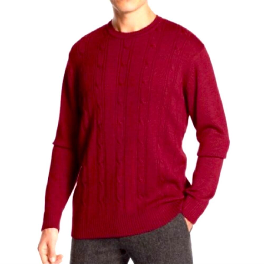 Oscar de la Renta Cable Knit Cotton Sweater Burgundy Mens Large